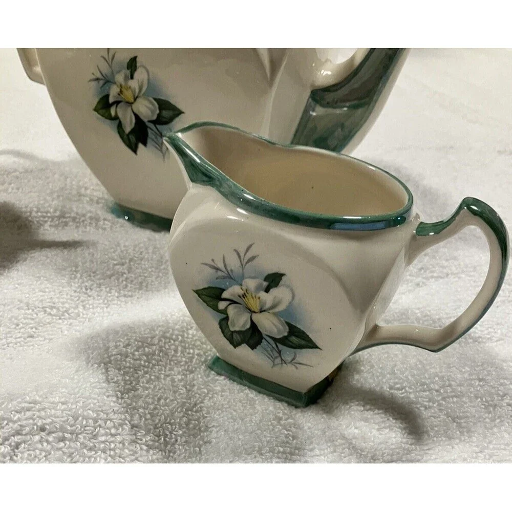 Vintage Iridescent Flower Tea Pot W/Creamer And Sugar Bowl - Made In England